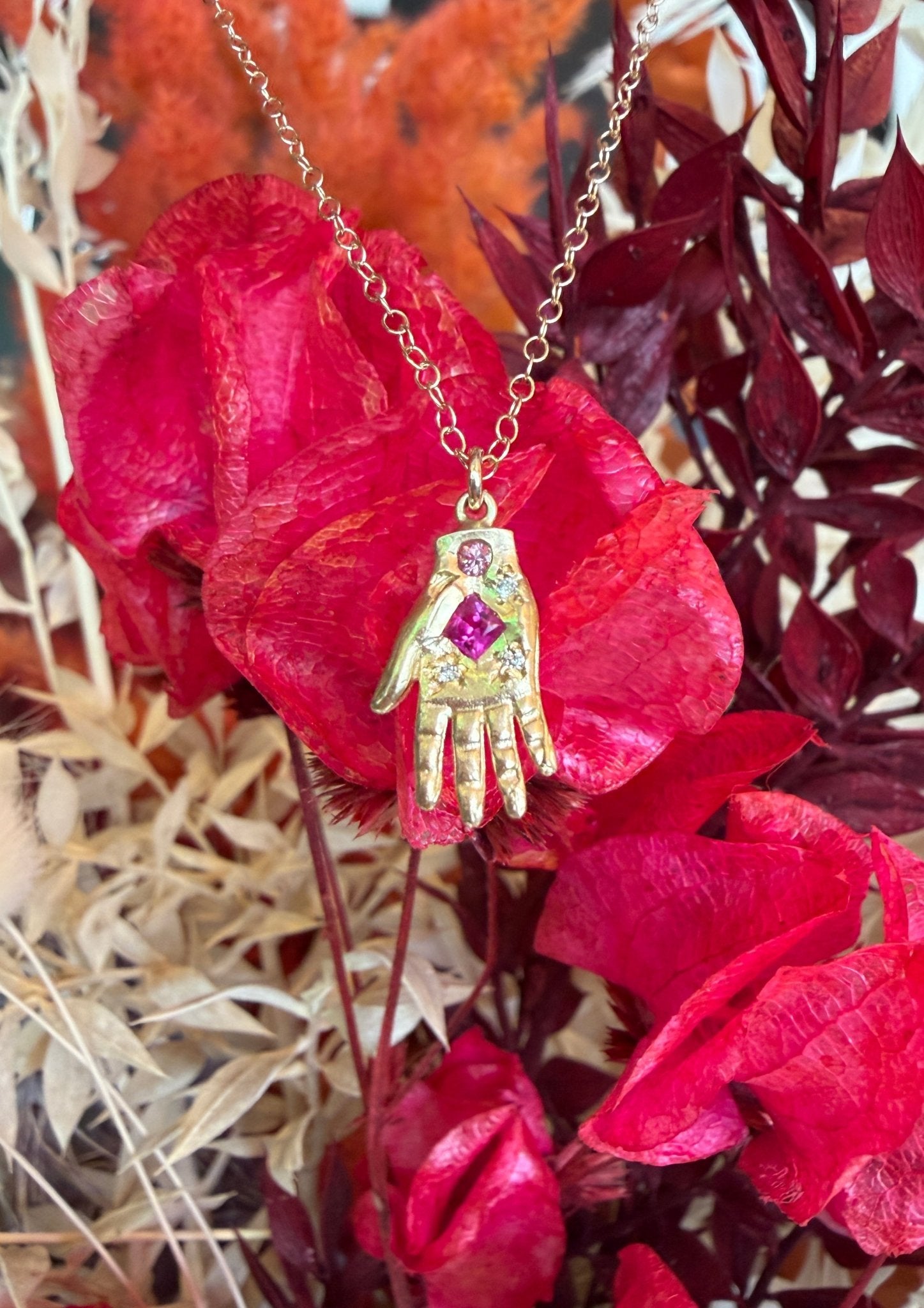 McCall's Hand Necklace - 14k Gold, Sapphires + Diamonds - KMJ Victoria Cunningham Jewelry - Necklaces