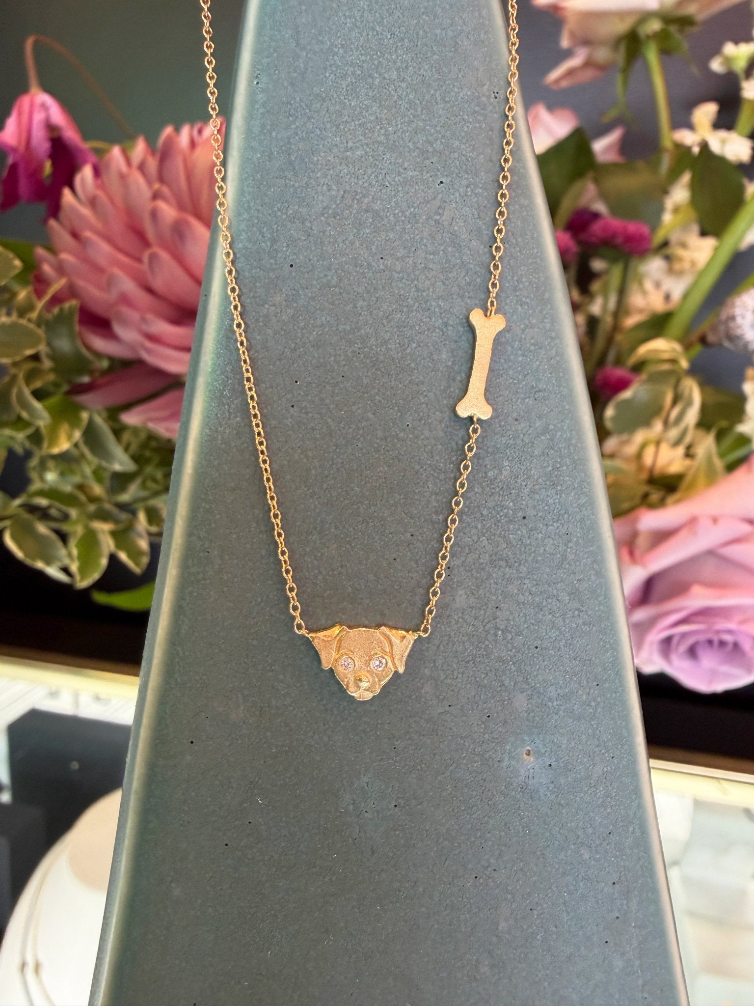 Dog + Bone Necklace - 14k Gold + Diamonds - KMJ Victoria Cunningham Jewelry - Necklaces