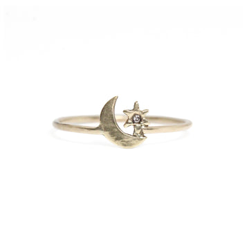 Crescent Star Amulet Ring - 14ky + Diamond