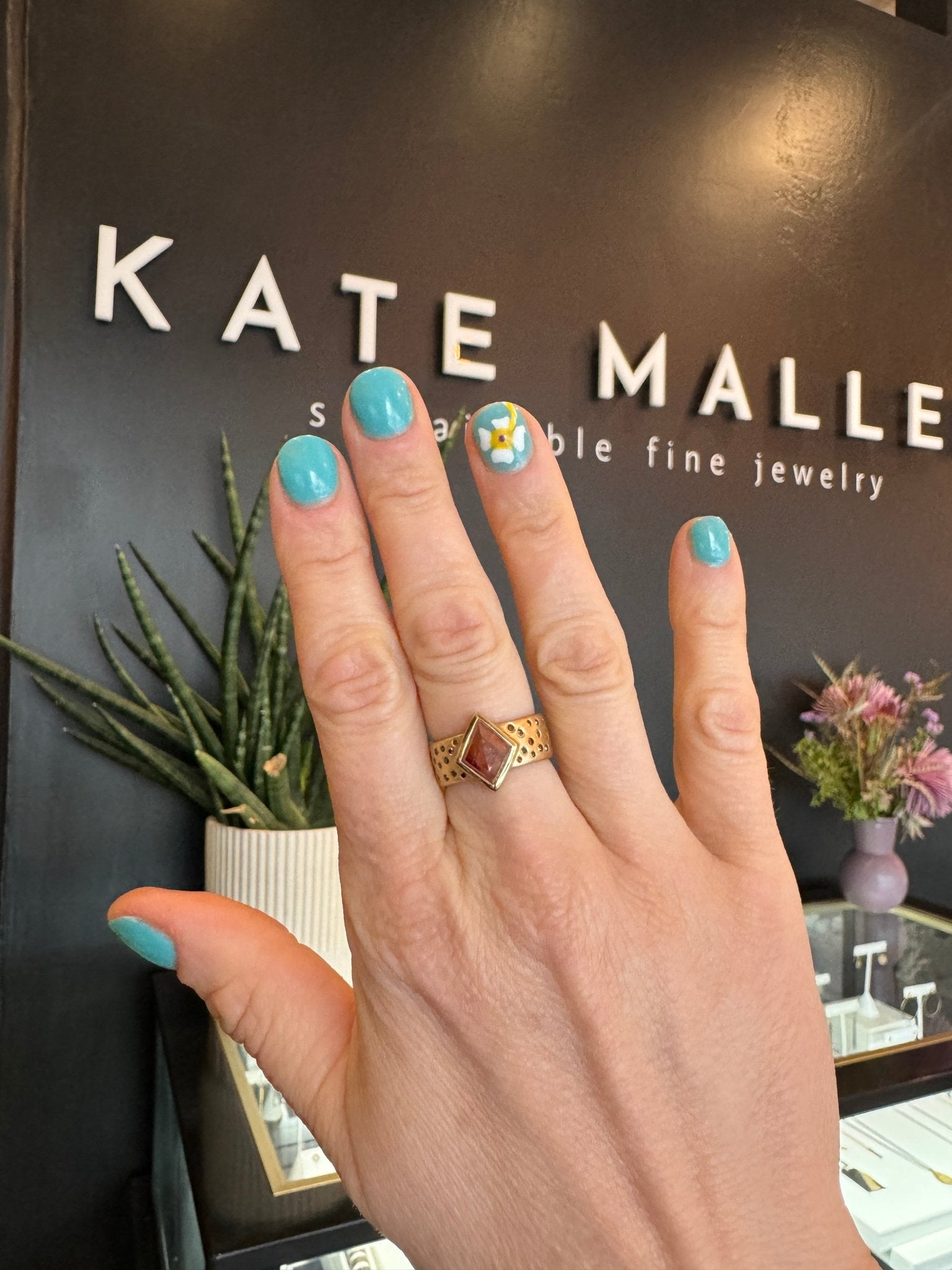 2.045ct Red Kite Rosecut Diamond - 18ky + Red Colored Diamond Melee - KMJ Kate Maller Jewelry Jewelry - Rings