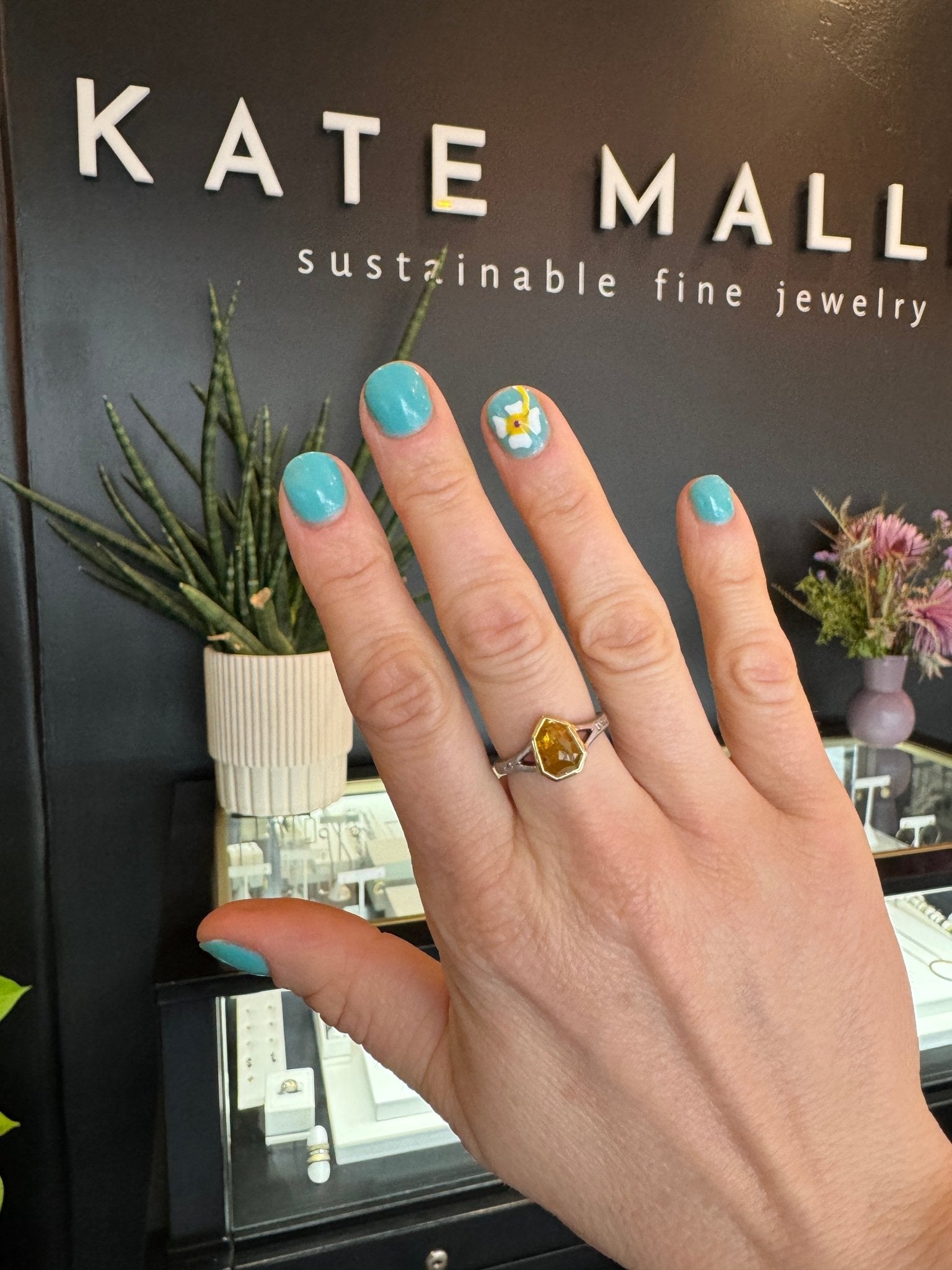 1.75ct Yellow Shield Rosecut Diamond + VS Accents - 18ky/18kpw + Diamonds - KMJ Kate Maller Jewelry Jewelry - Rings