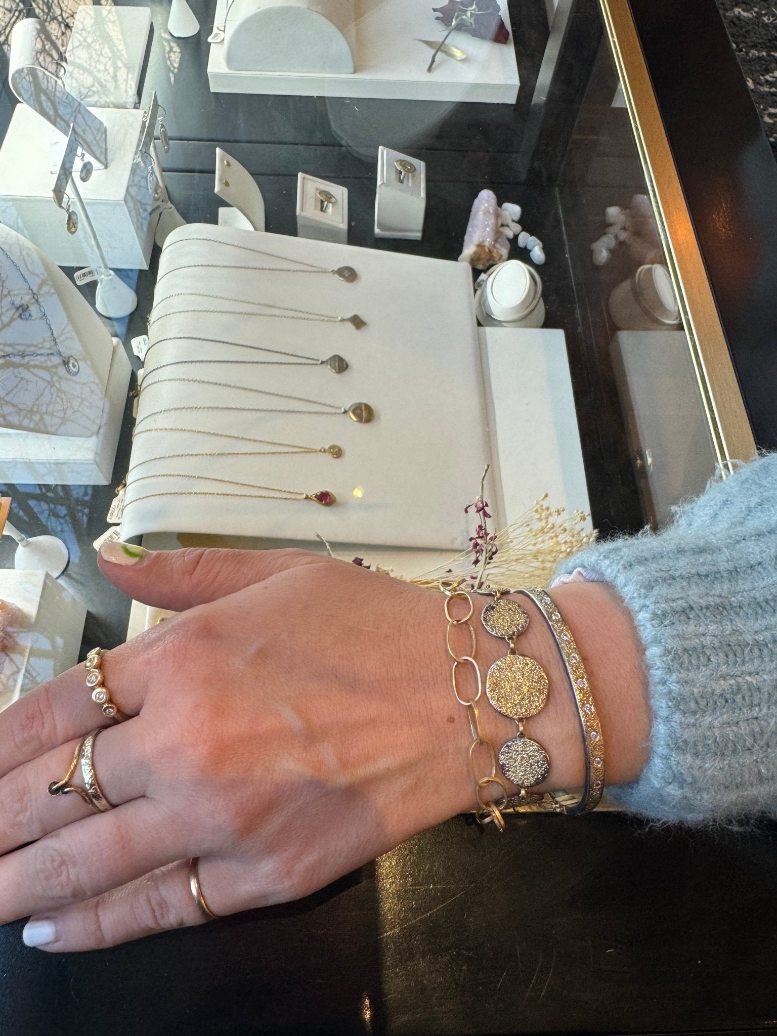 KMJ Essential Hinged Bangle (Dusted with Diamonds) - 22ky, 18ky, Oxidized Silver + VS Diamonds - KMJ Kate Maller Jewelry Jewelry - Bracelets