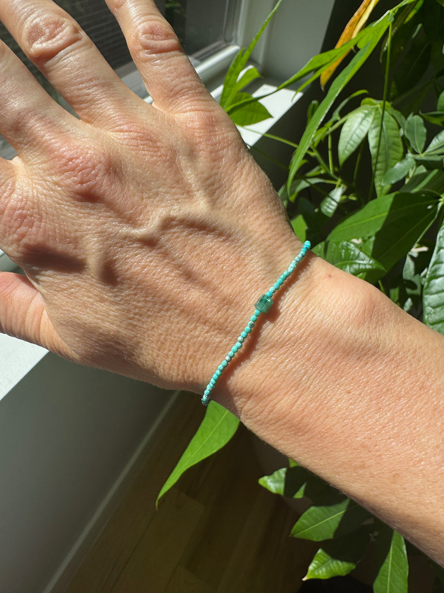 Turquoise + Emerald Beaded Bracelet