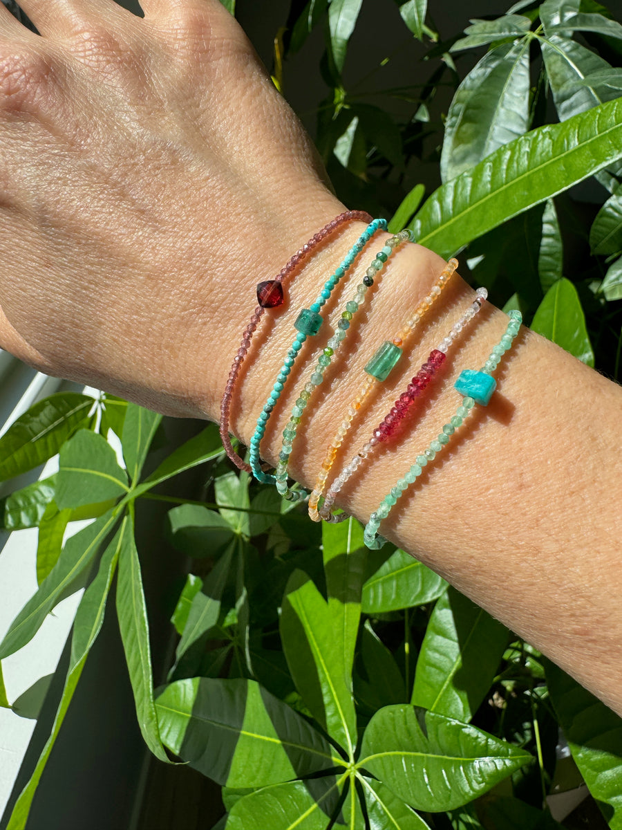 Carnelian + Emerald Beaded Bracelet