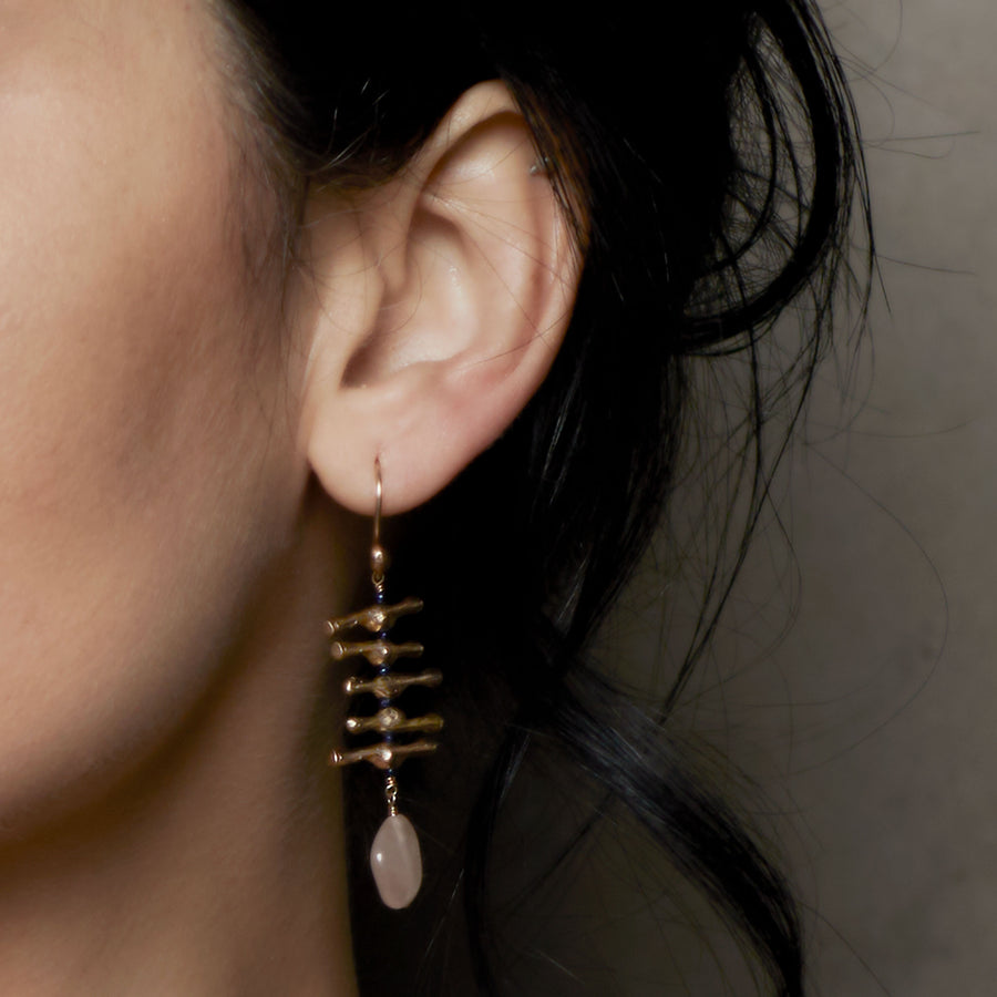 Calima Rose Quartz Earrings - Rose Quartz + Bronze