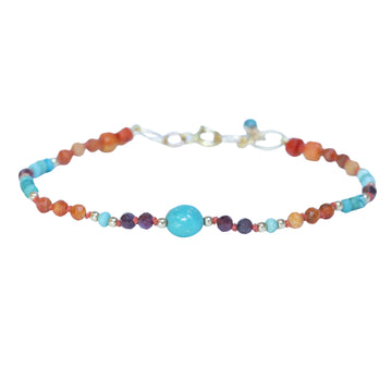 OOAK Bracelet - Coral, Ruby + Turquoise