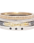 Jane Stacker Set - 22k/18k/14ky Gold, Bright/Oxidized Silver, and Diamonds