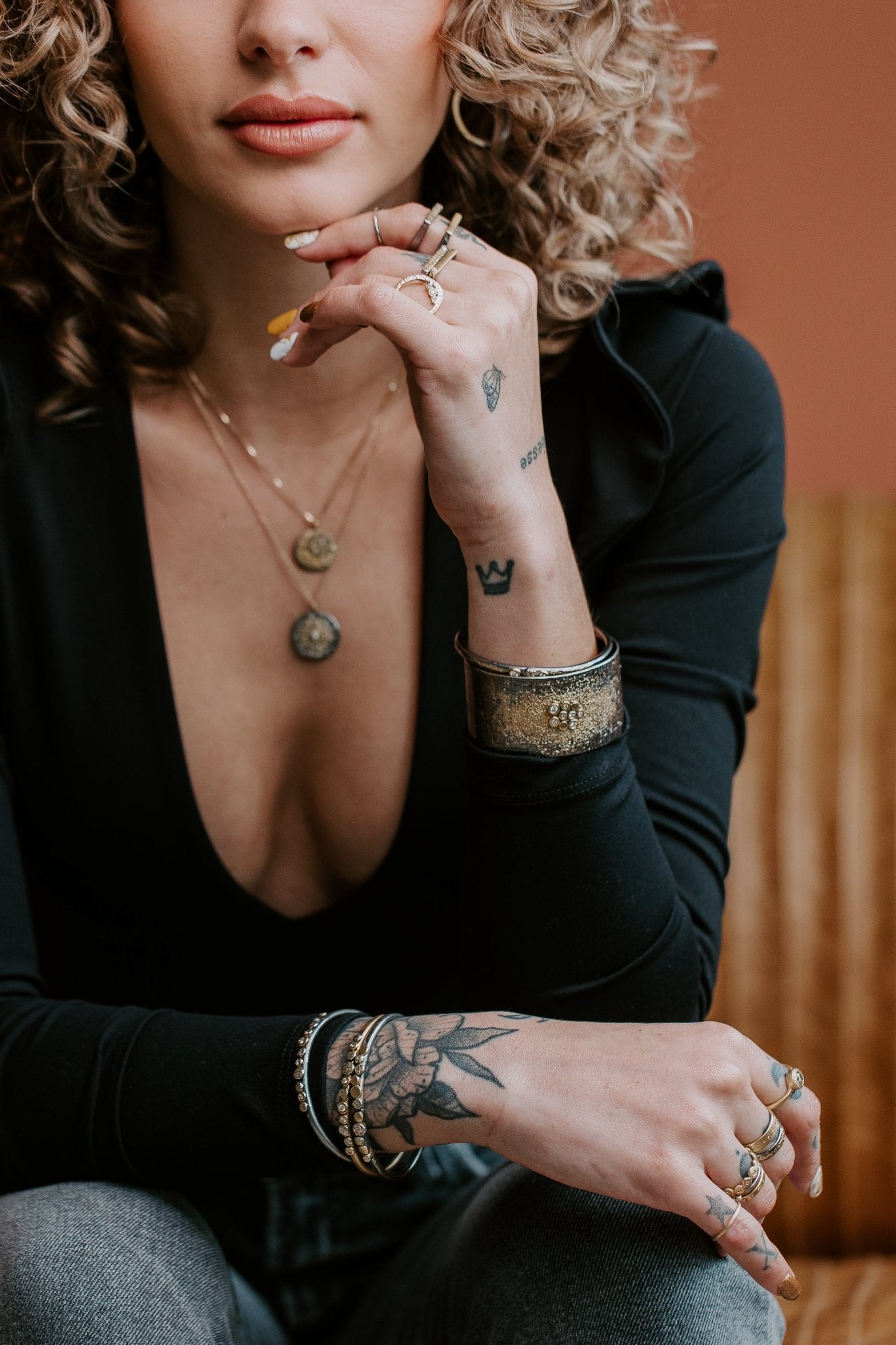 Dusted Bauble Cuff - 22ky, 18ky, Oxidized Silver + VS Diamonds - KMJ Kate Maller Jewelry Jewelry - Bracelets
