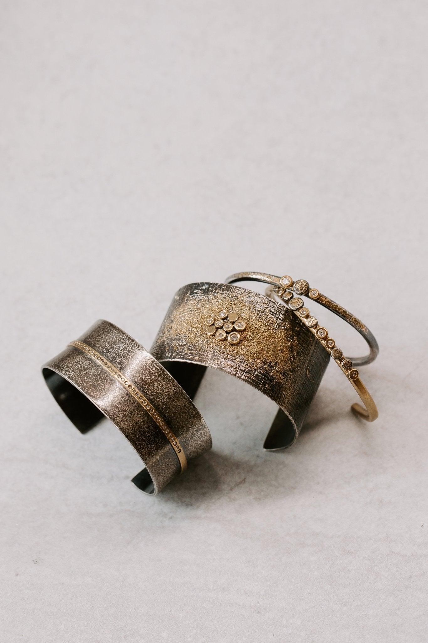 Dusted Bauble Cuff - 22ky, 18ky, Oxidized Silver + VS Diamonds - KMJ Kate Maller Jewelry Jewelry - Bracelets