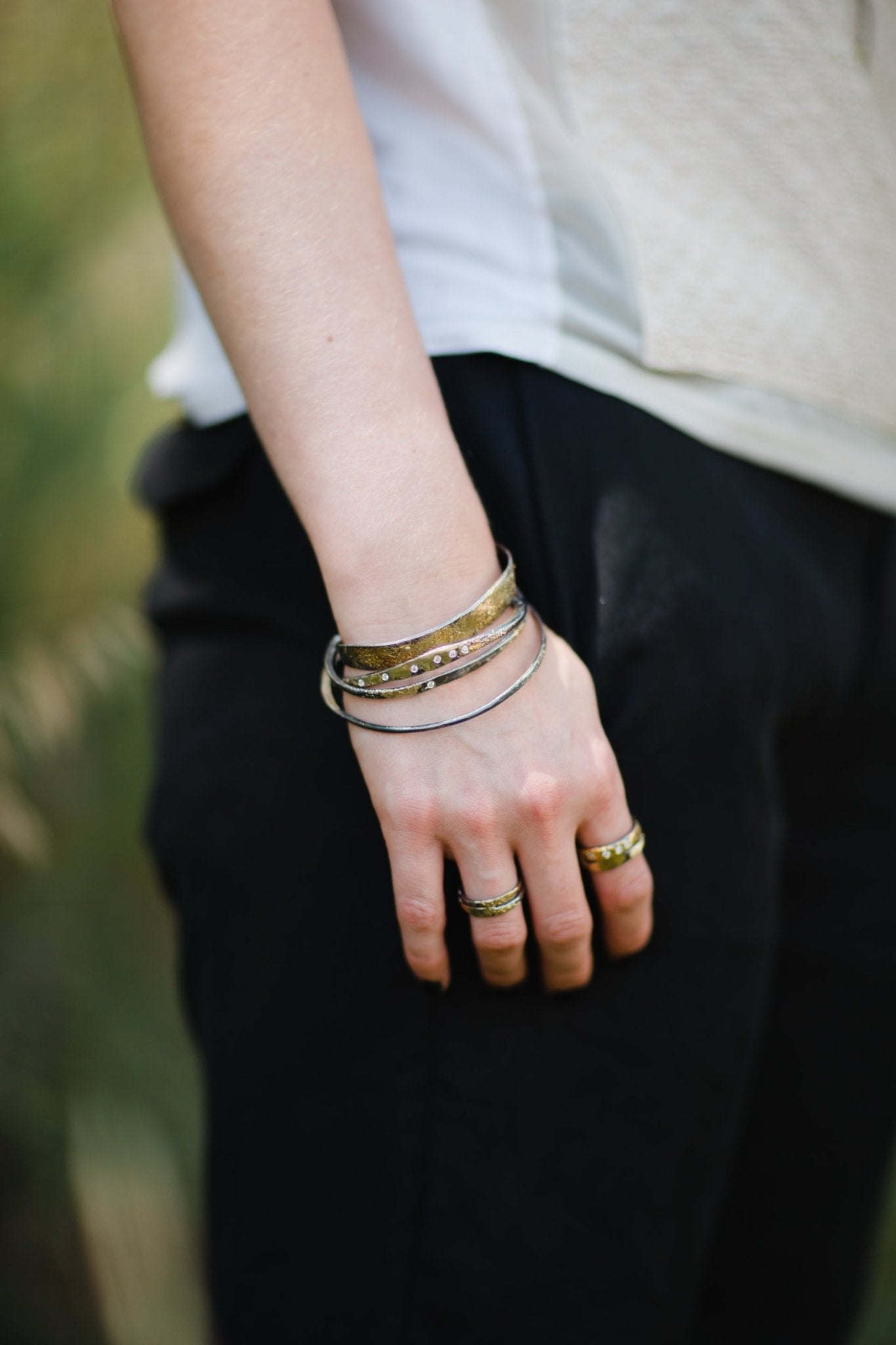 Crescent Stacker Bangle - 22k/18k Gold + Oxidized Silver - KMJ Kate Maller Jewelry Jewelry - Bracelets