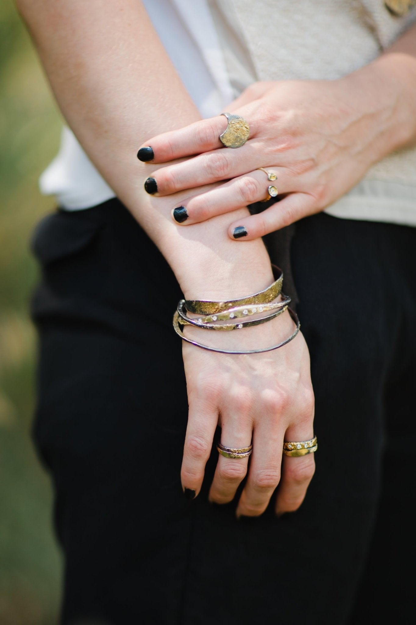 Crescent Stacker Bangle - 22k/18k Gold + Oxidized Silver - KMJ Kate Maller Jewelry Jewelry - Bracelets