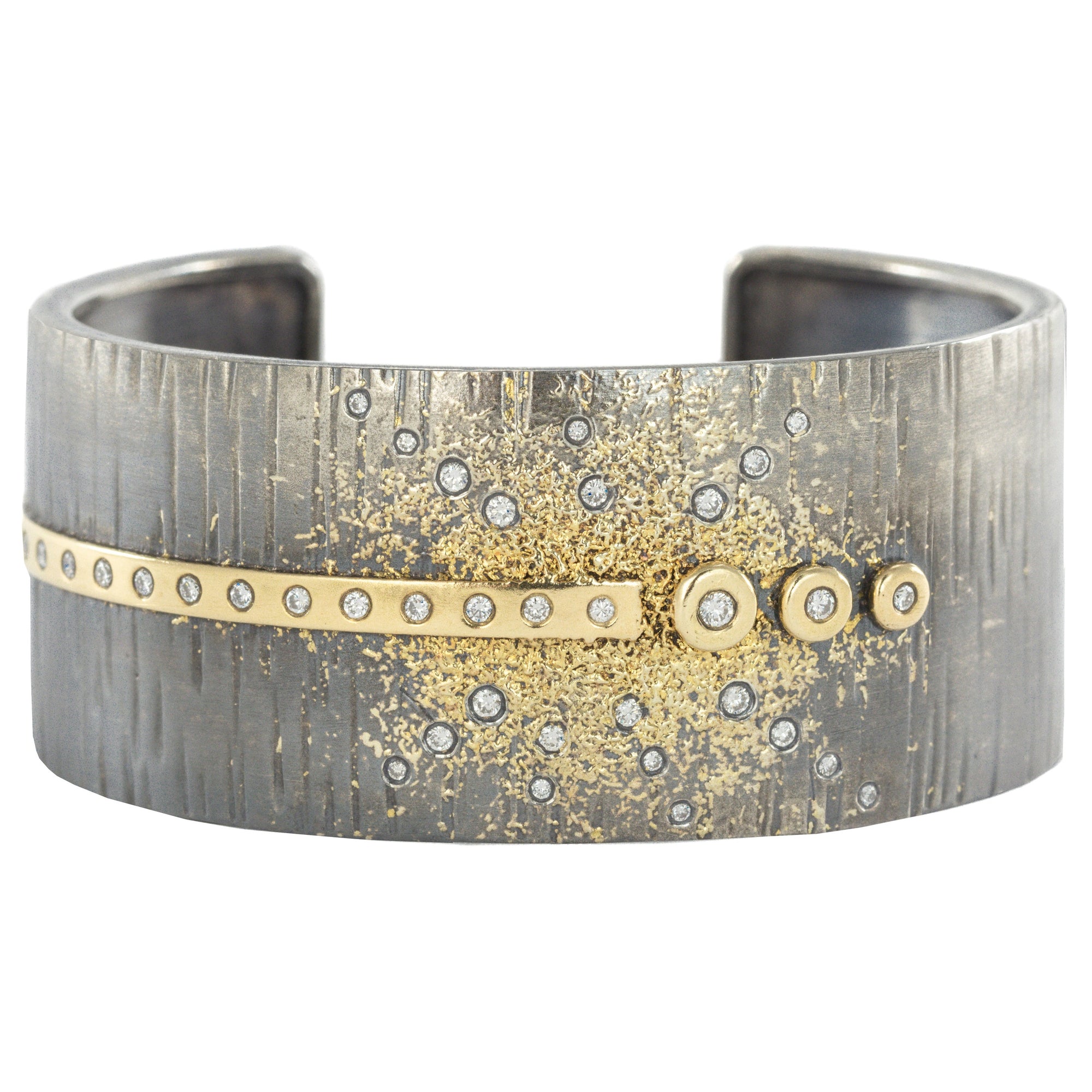 Narrow Aspen Cuff- 22k/18k Gold, Oxidized Silver + VS Diamonds