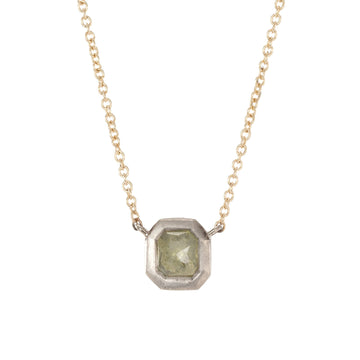 Green Cushion Diamond Necklace .695 ctw- 18kpw Gold, 14k Gold Chain