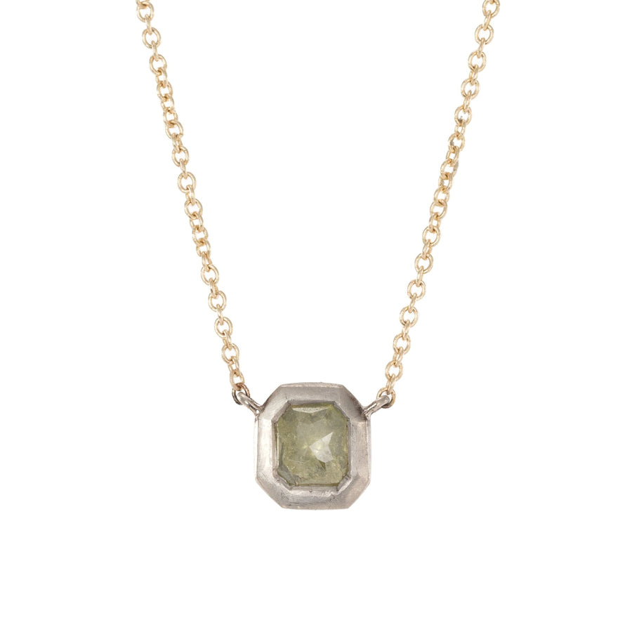 Green Cushion Diamond Necklace .695 ctw- 18kpw Gold, 14k Gold Chain