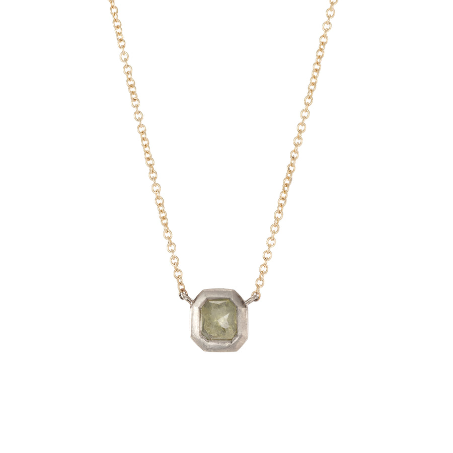 Green Cushion Diamond Necklace .695 ctw- 18kpw Gold, 14k Gold Chain