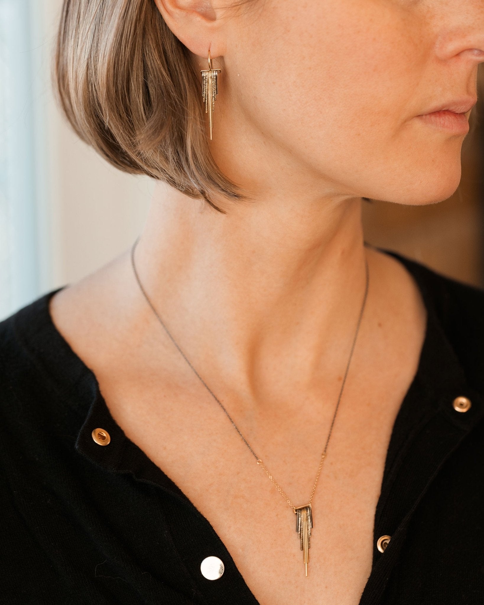 Mini Decidedly Deco Necklace - 22k/18k Gold, Oxidized Silver - KMJ Kate Maller Jewelry Jewelry - Necklaces