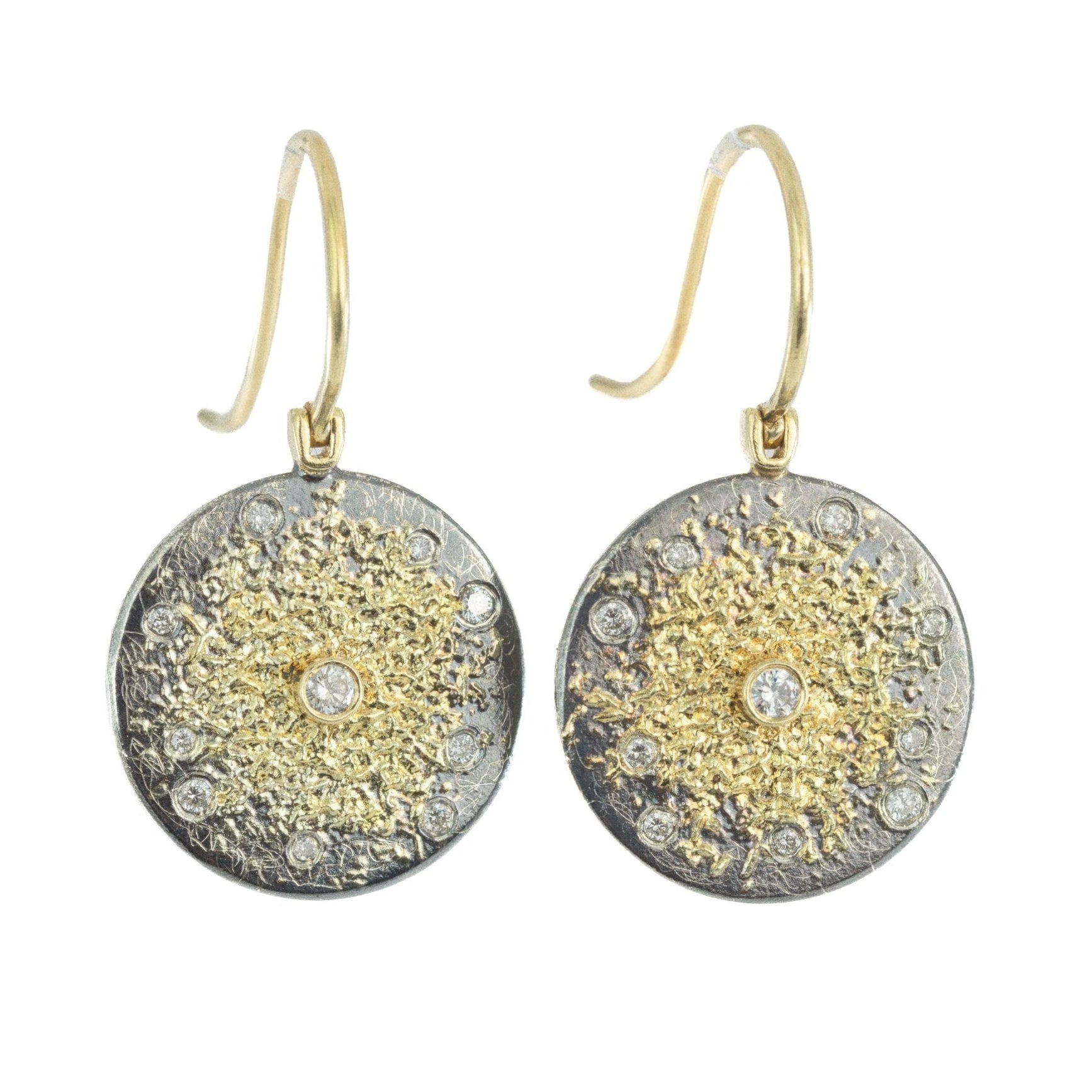 Solo Starburst Earrings - 22k/18k Gold, Oxidized Silver + VS Diamonds - KMJ Kate Maller Jewelry Jewelry - Earrings