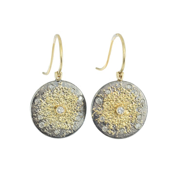 Solo Starburst Earrings - 22k/18k Gold, Oxidized Silver + VS Diamonds