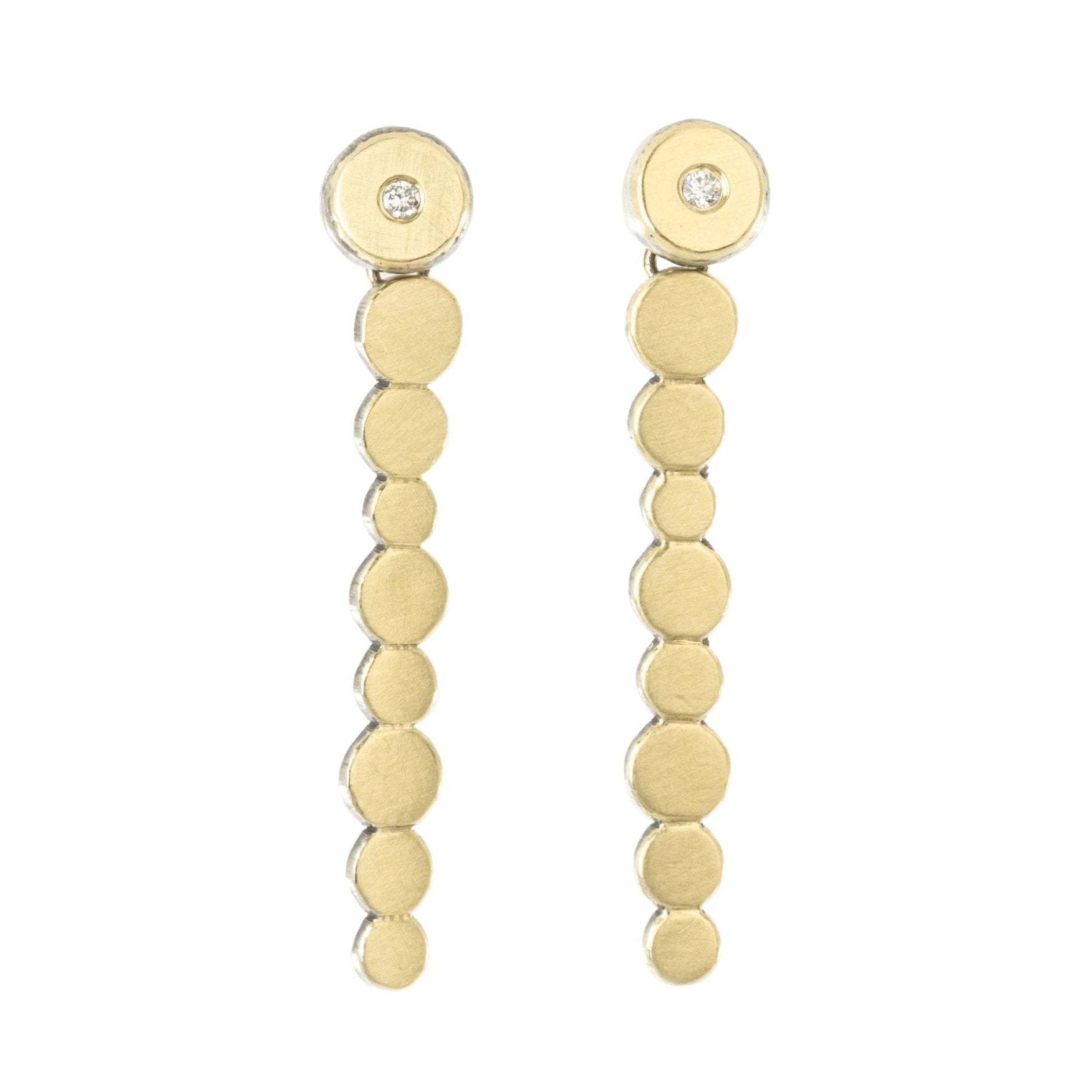 Gold Tiny Dot Drop Earrings - 18k Gold, Oxidized Silver + VS Diamonds - KMJ Kate Maller Jewelry Jewelry - Earrings