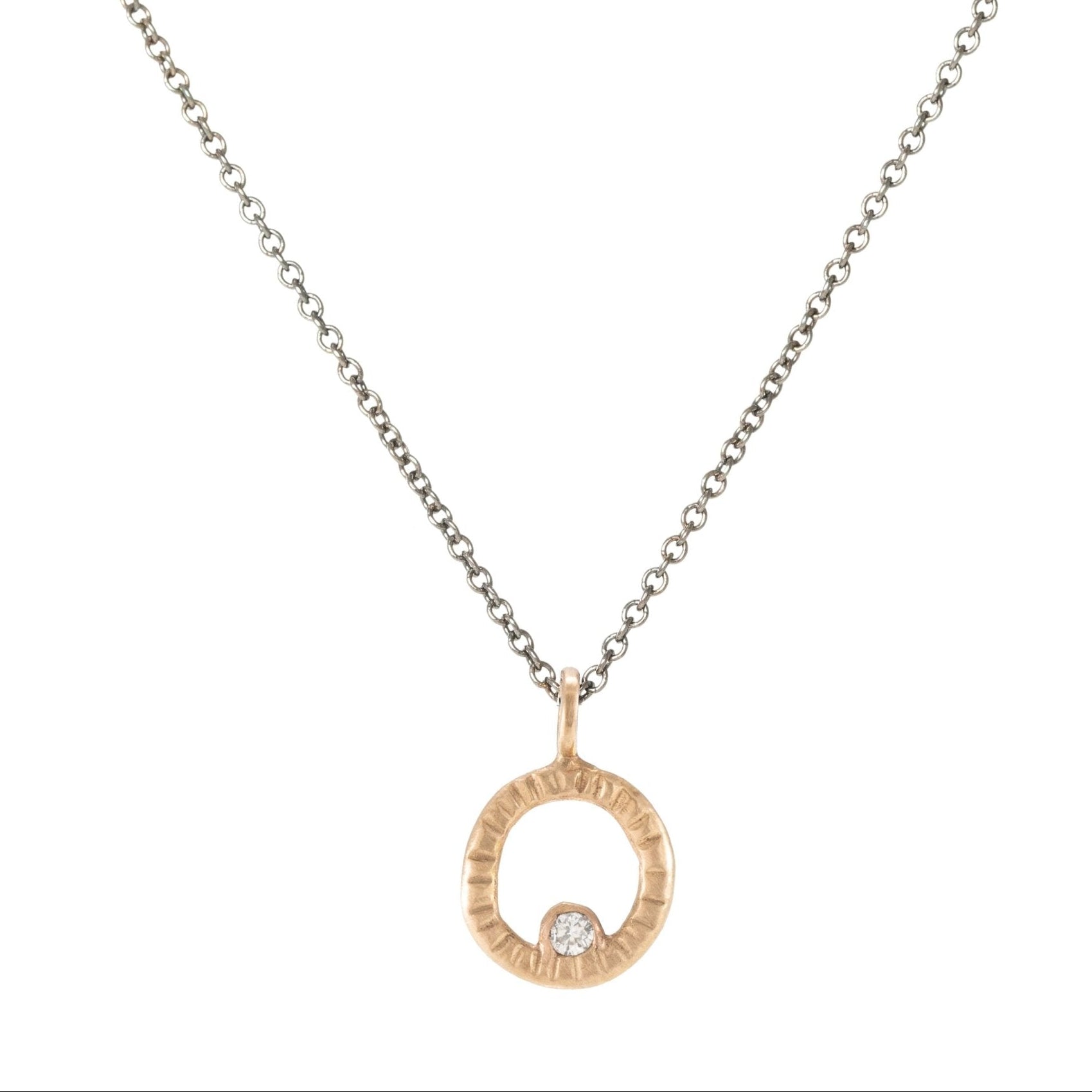 18k Rose Gold Petite Turning Aspen Charm Necklace - 18k/14k Gold, Oxidized Silver + VS White Diamond - KMJ Kate Maller Jewelry Jewelry - Necklaces