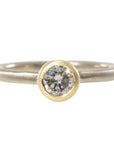 .545 ctw Natural Salt + Pepper Round Diamond - Handmade Two-Tone 18ky/14kpw Gold Bezel Setting