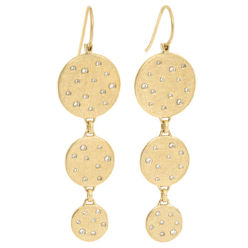18k Triple Drop Scattered Diamond Earrings - 18ky Gold + VS Diamonds