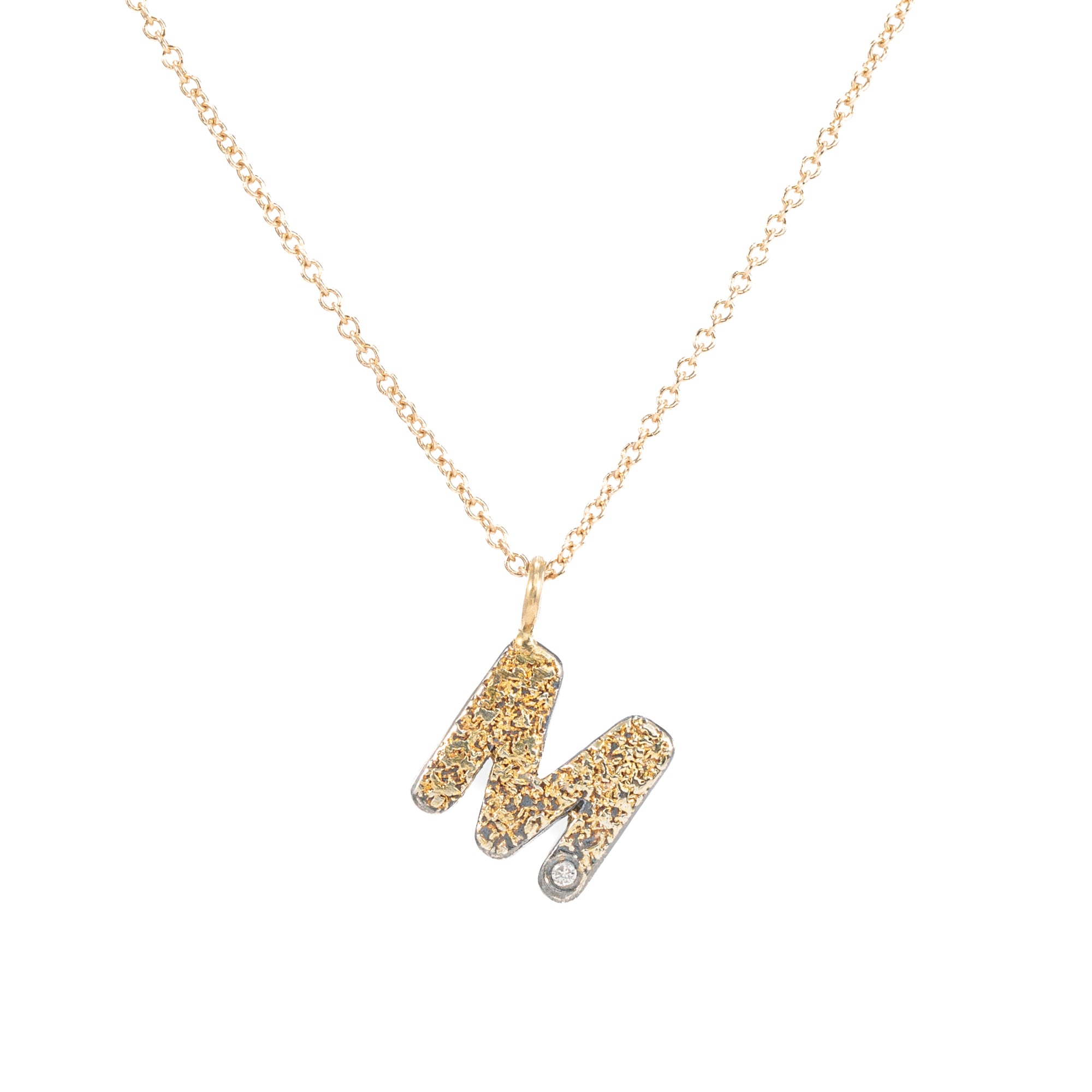 Alphabet Necklace 2.0 on 14ky Gold Chain - 22ky, 18ky, Oxidized Silver + VS Diamond