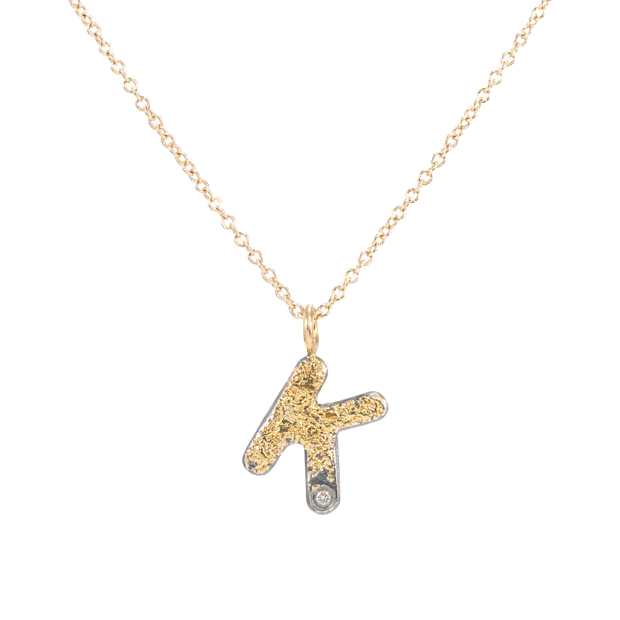Alphabet Necklace 2.0 on 14ky Gold Chain - 22ky, 18ky, Oxidized Silver + VS Diamond