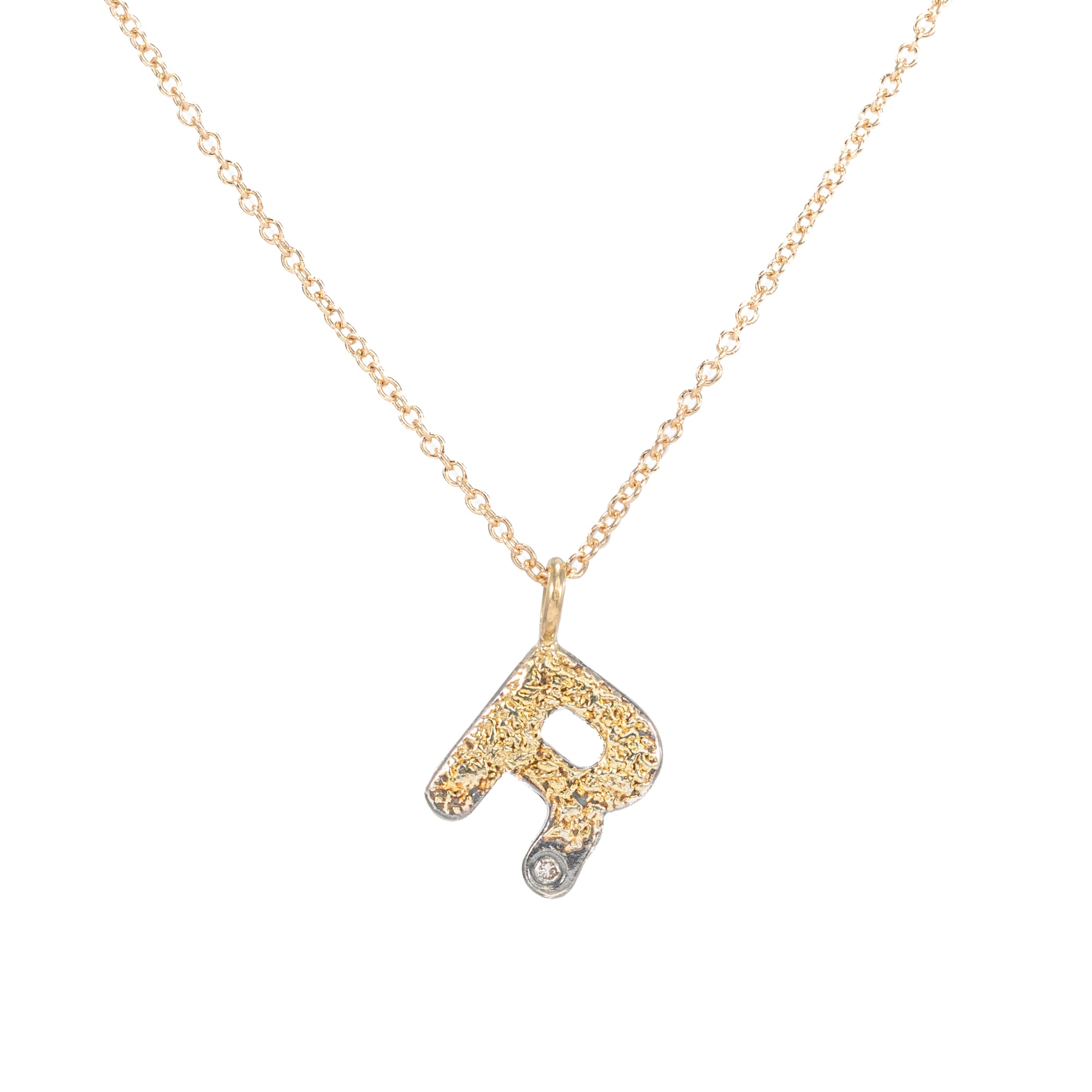 Alphabet Necklace 2.0 on 14ky Gold Chain - 22ky, 18ky, Oxidized Silver + VS Diamond