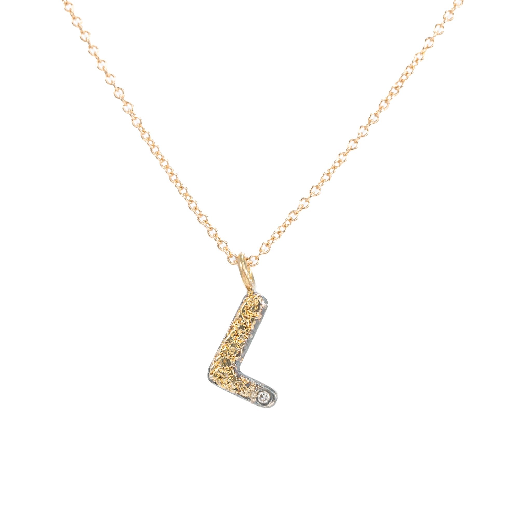 Alphabet Necklace 2.0 on 14ky Gold Chain - 22ky, 18ky, Oxidized Silver + VS Diamond