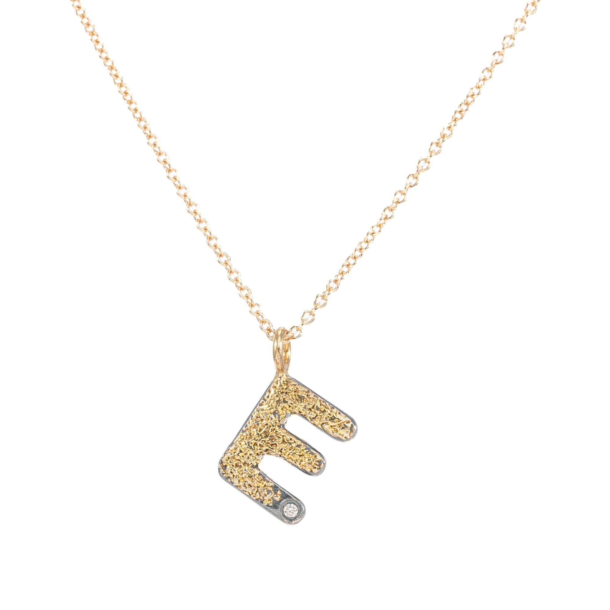 Alphabet Necklace 2.0 on 14ky Gold Chain - 22ky, 18ky, Oxidized Silver + VS Diamond