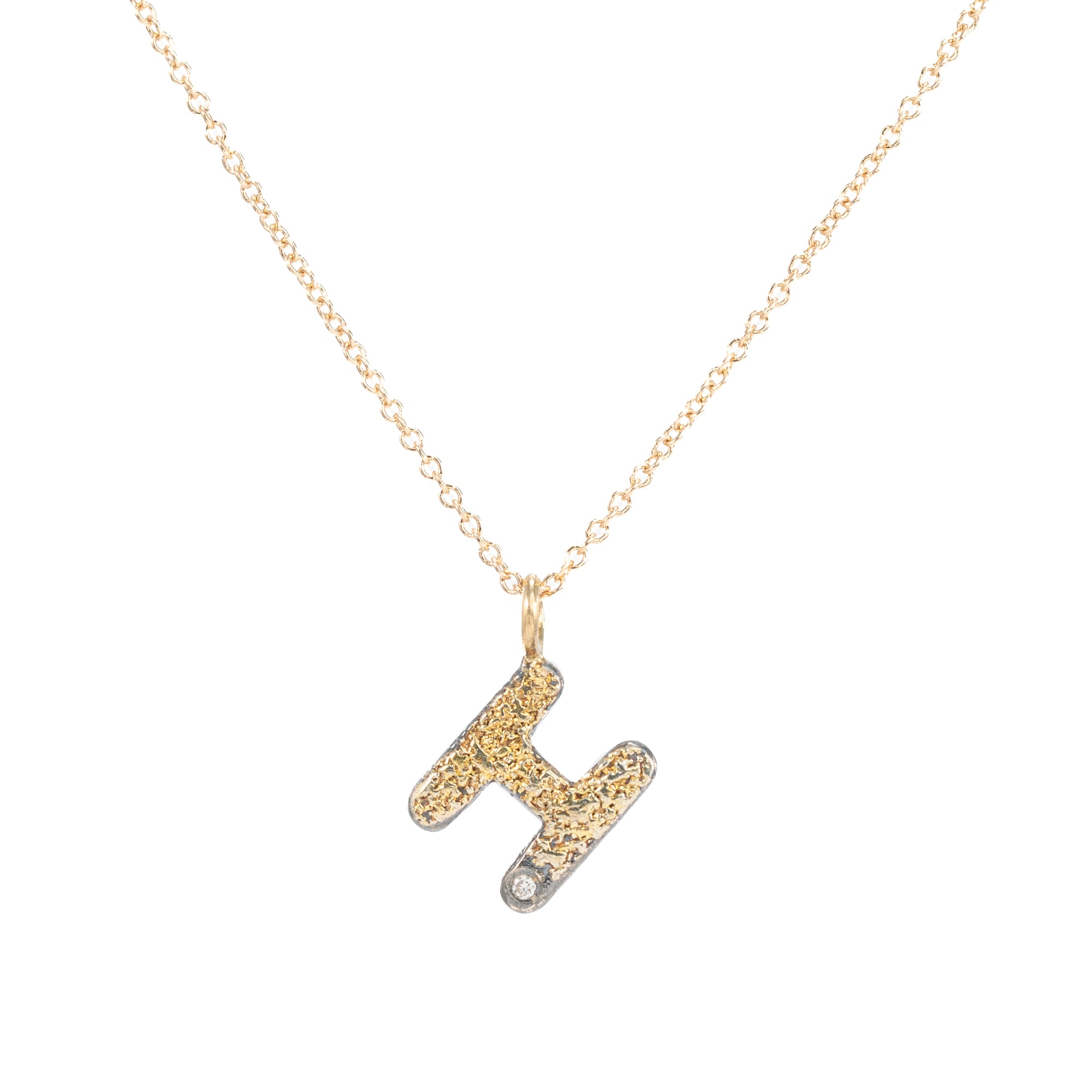 Alphabet Necklace 2.0 on 14ky Gold Chain - 22ky, 18ky, Oxidized Silver + VS Diamond