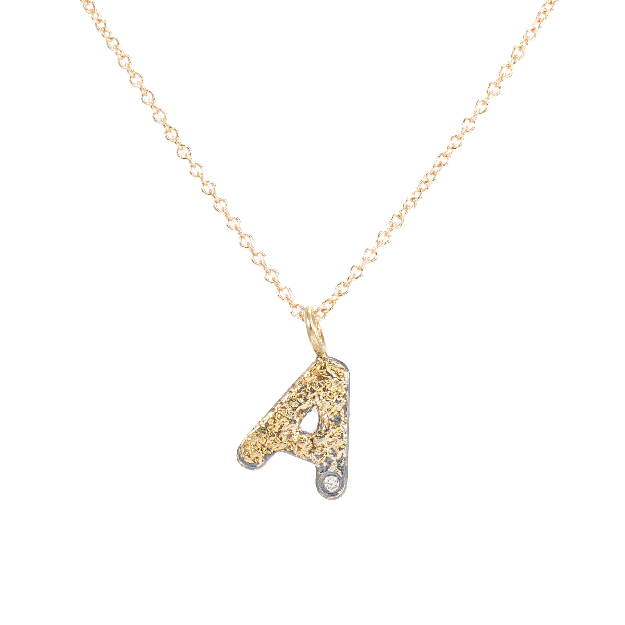 Alphabet Necklace 2.0 on 14ky Gold Chain - 22ky, 18ky, Oxidized Silver + VS Diamond