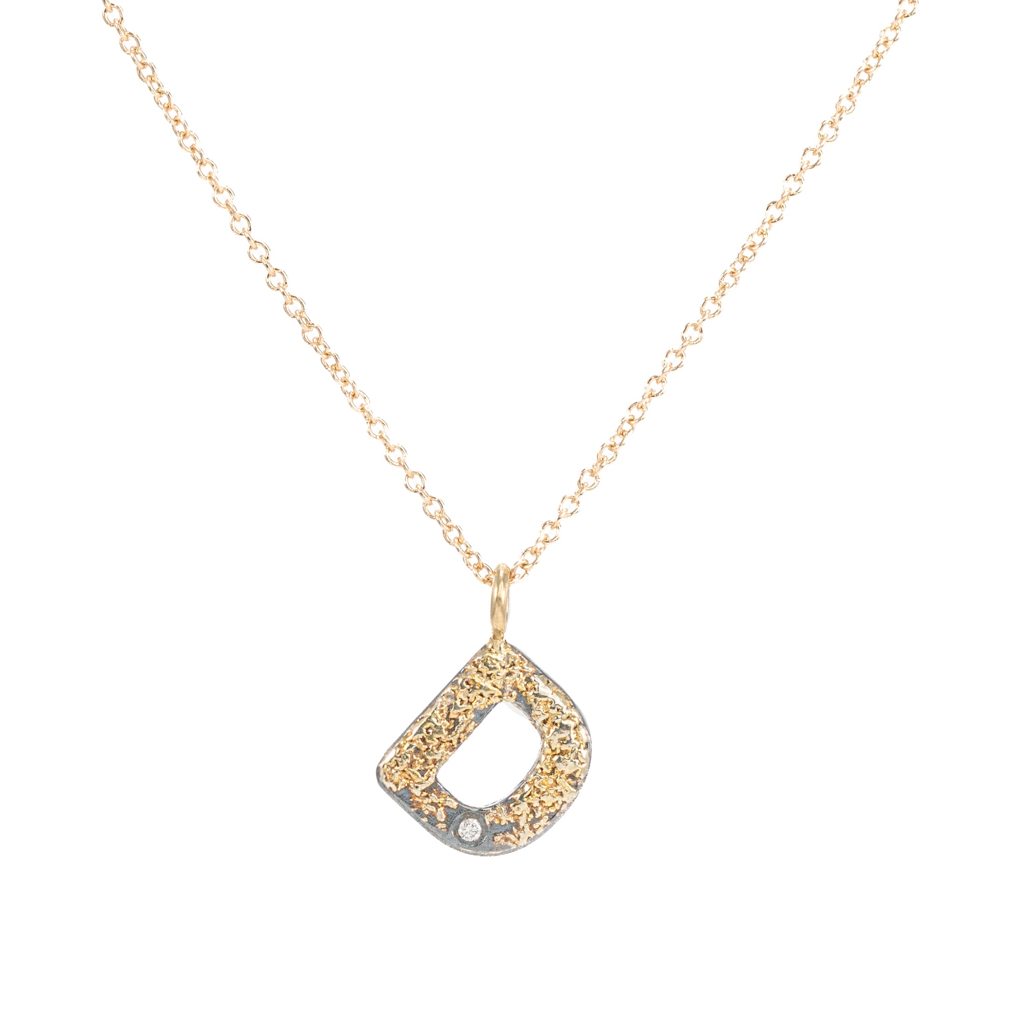 Alphabet Necklace 2.0 on 14ky Gold Chain - 22ky, 18ky, Oxidized Silver + VS Diamond