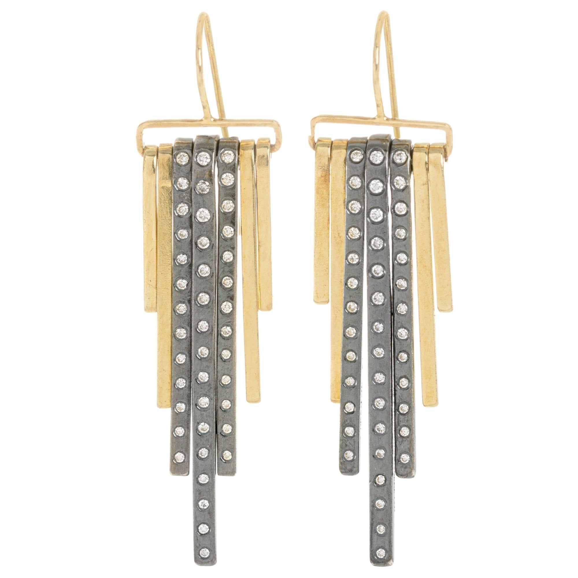 Decidedly Deco Diamond Earrings - 18k Gold, Oxidized Silver + VS Diamonds - KMJ Kate Maller Jewelry Jewelry - Earrings