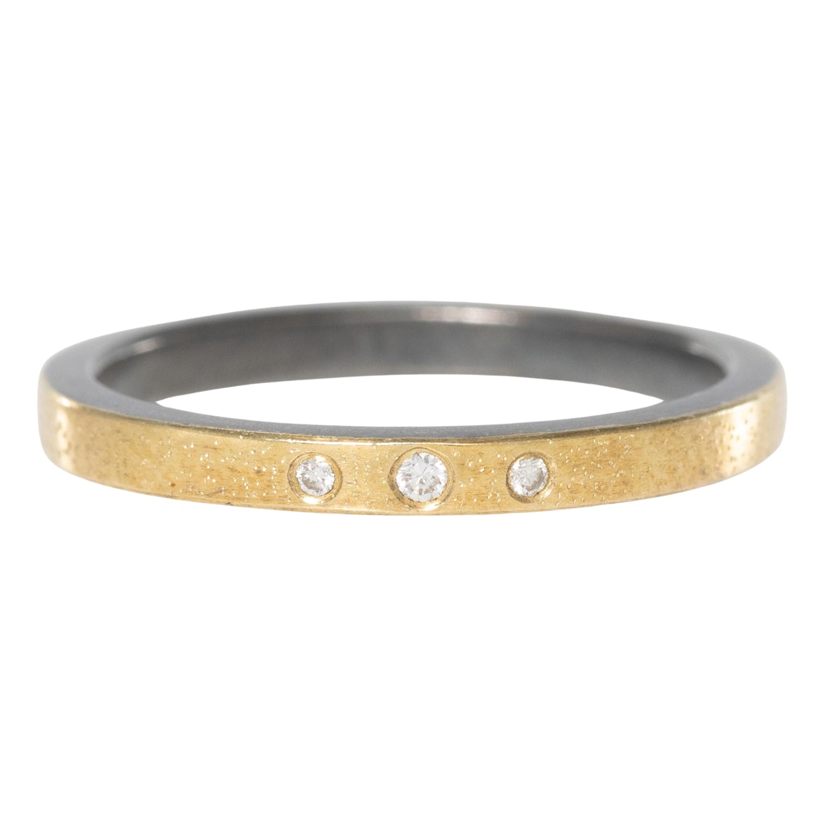 Black + Gold  Stacker Ring with White Diamonds - 18k Gold + Oxidized Silver