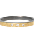 Black + Gold  Stacker Ring with White Diamonds - 18k Gold + Oxidized Silver