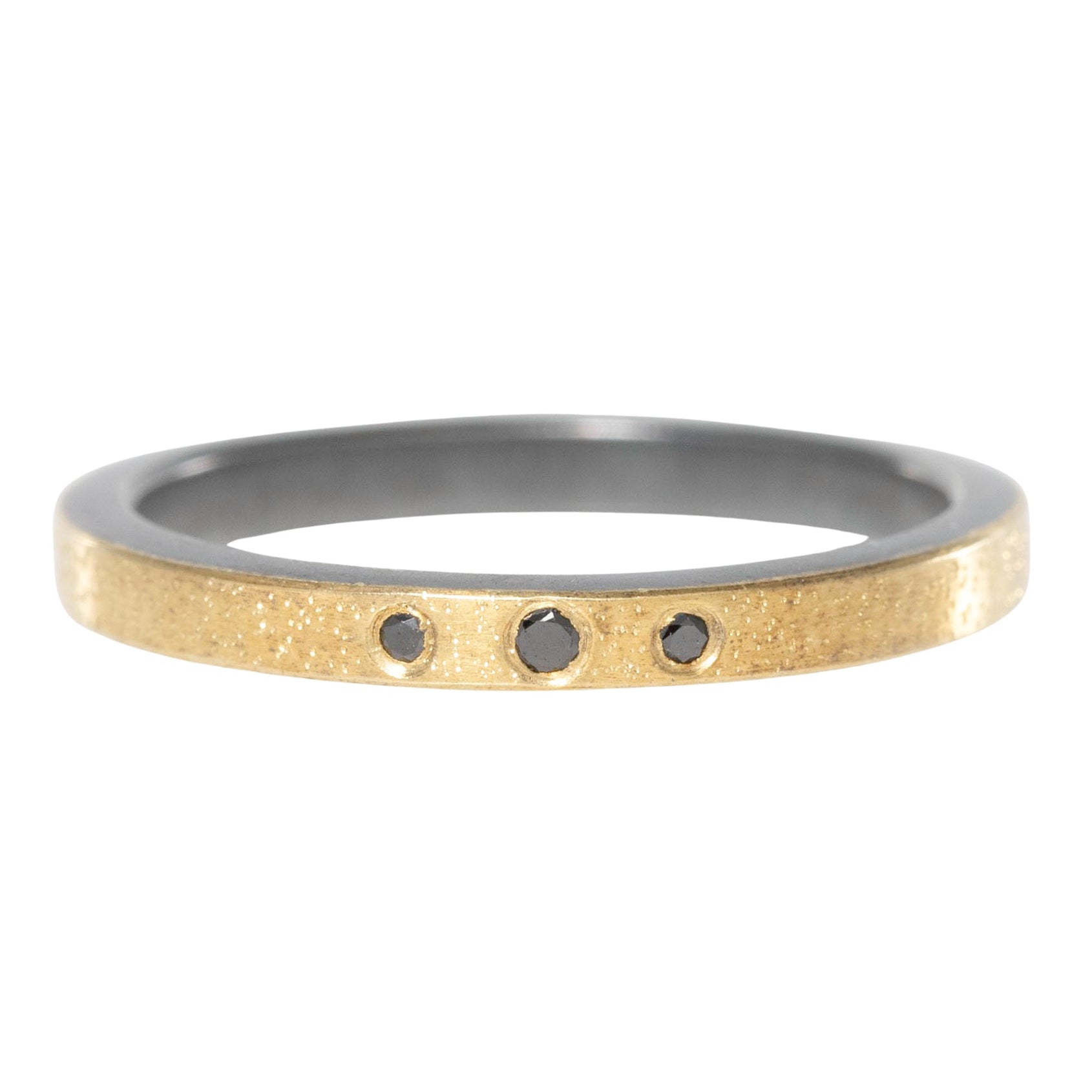 Black + Gold  Stacker Ring with Black Diamonds - 18k Gold + Oxidized Silver