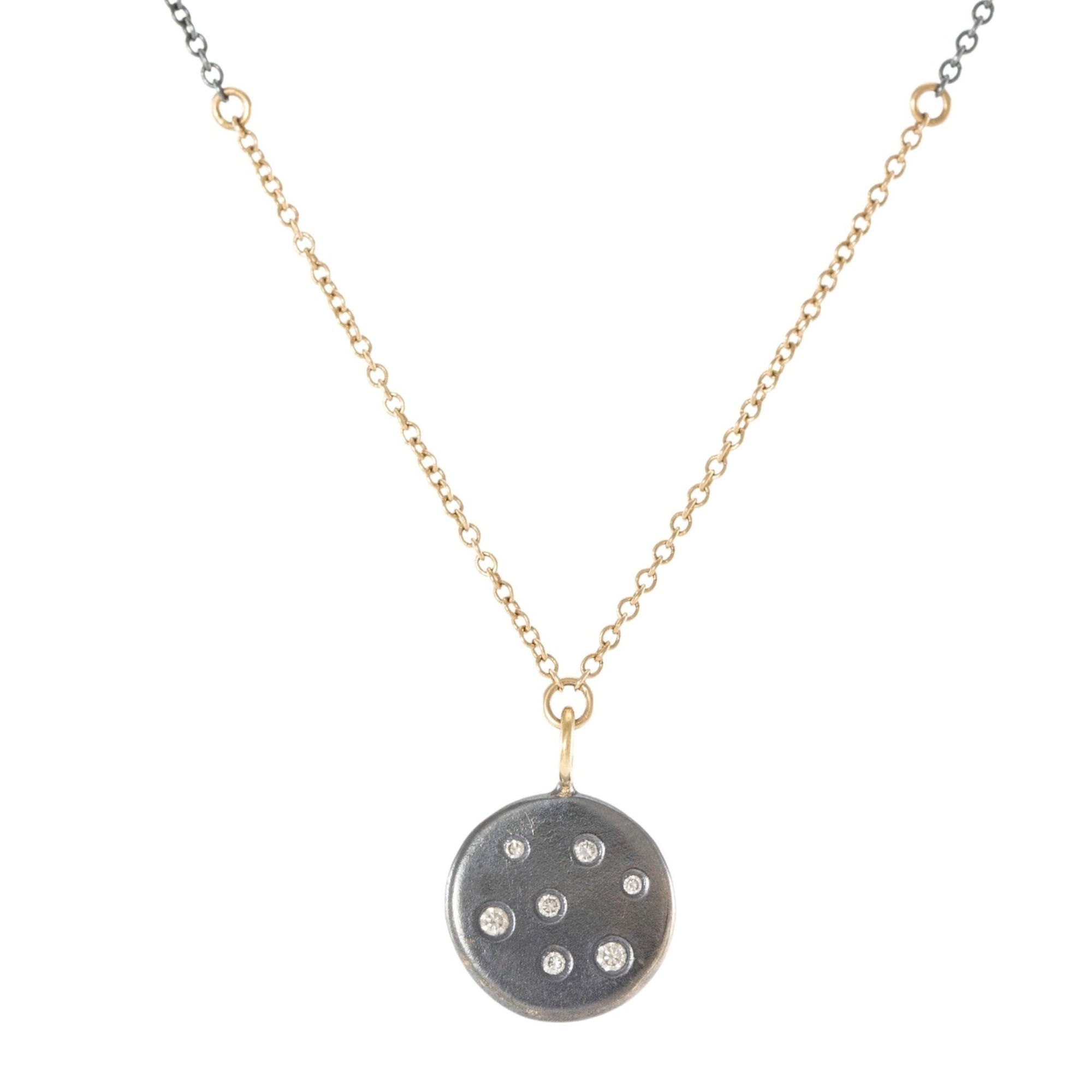 Black + Gold Disc Necklace - 14k Gold, Oxidized Silver + Diamonds - KMJ Kate Maller Jewelry Jewelry - Necklaces