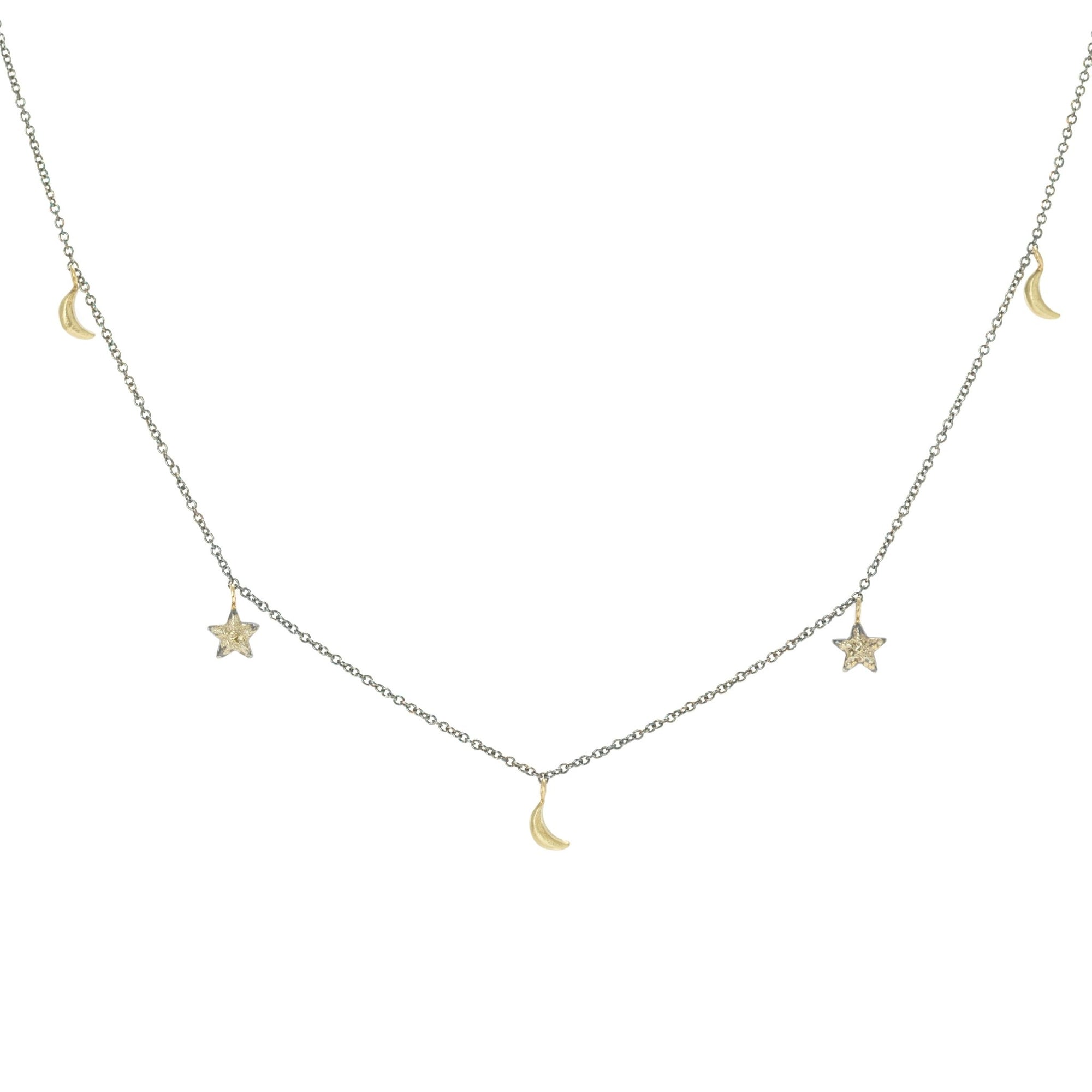 Celestial Station Necklace - 22k/14ky Gold + Oxidized Silver - KMJ Kate Maller Jewelry Jewelry - Necklaces