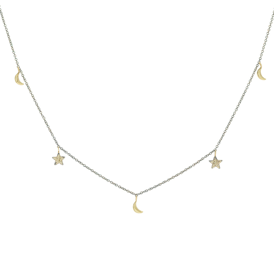 Celestial Station Necklace - 22ky Gold, 18ky Gold + Oxidized Silver