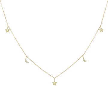 Celestial Station Necklace - 22ky Gold, 18ky Gold + Oxidized Silver Oxi Chain