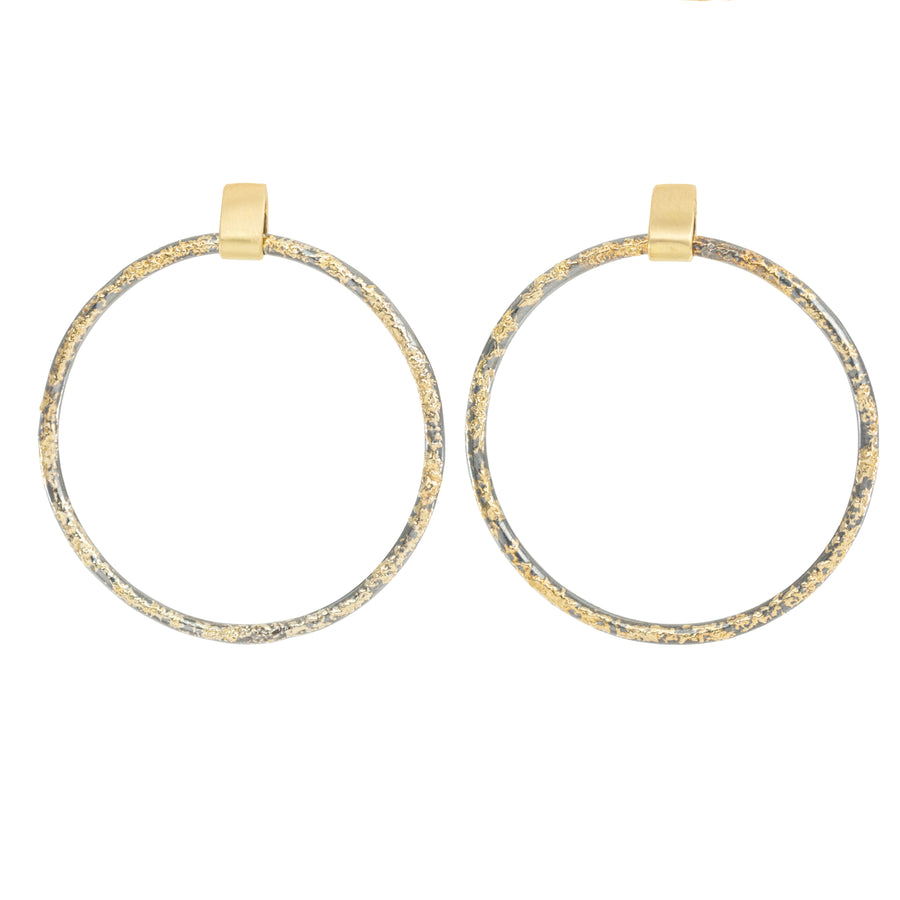 Dusted Orb Front-Facing Hoops - 22k/18k Gold, Oxidized Silver