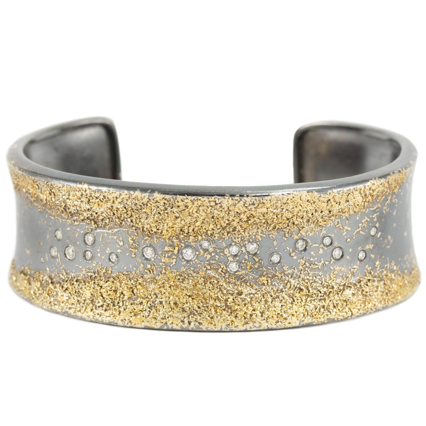 Flared Spring Cuff - 22ky, Oxidized Silver + VS Diamonds