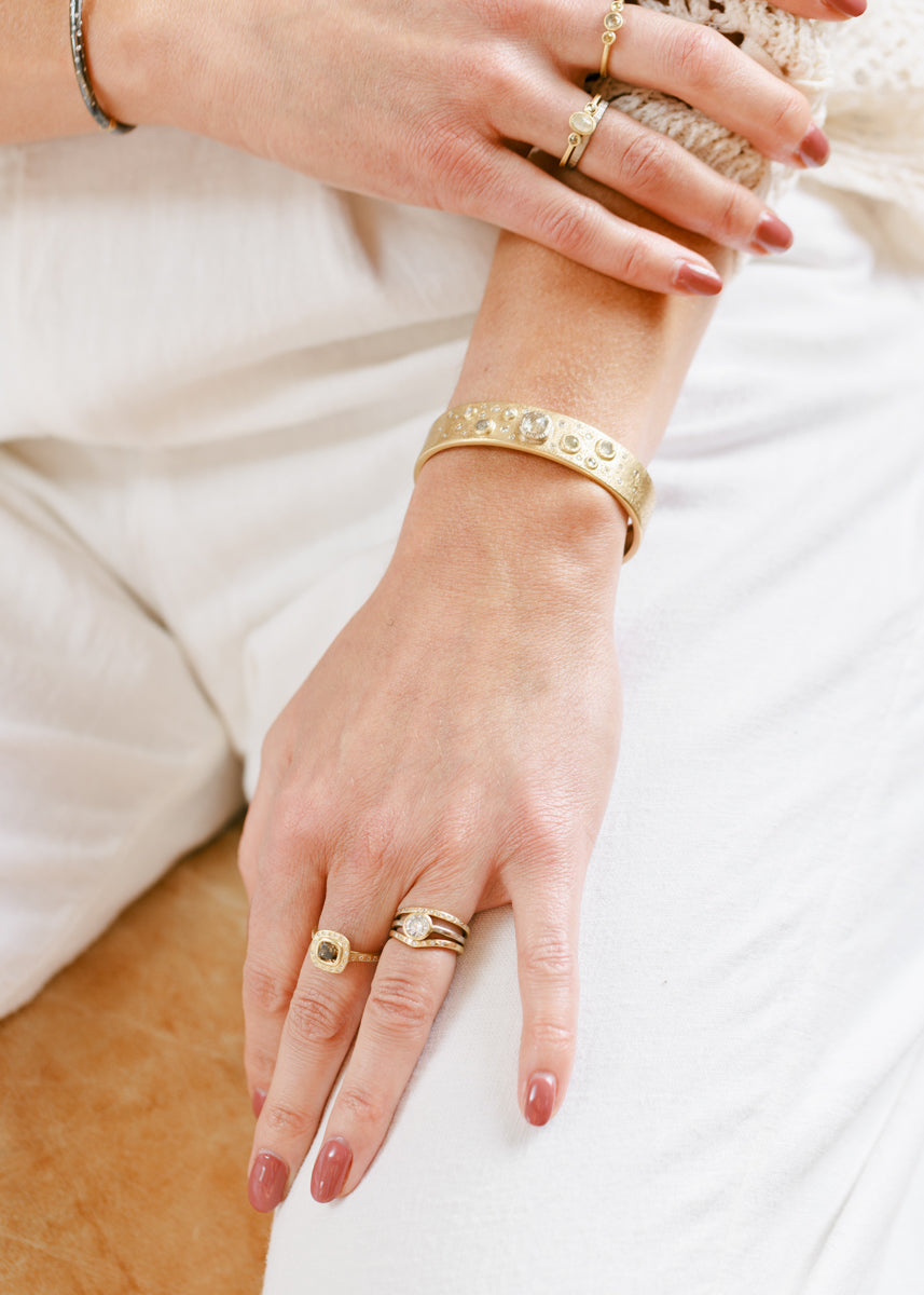 Oxidized Silver KMJ Timeless Hinged Bangle  - 18ky, Oxidized Silver + VS Diamonds