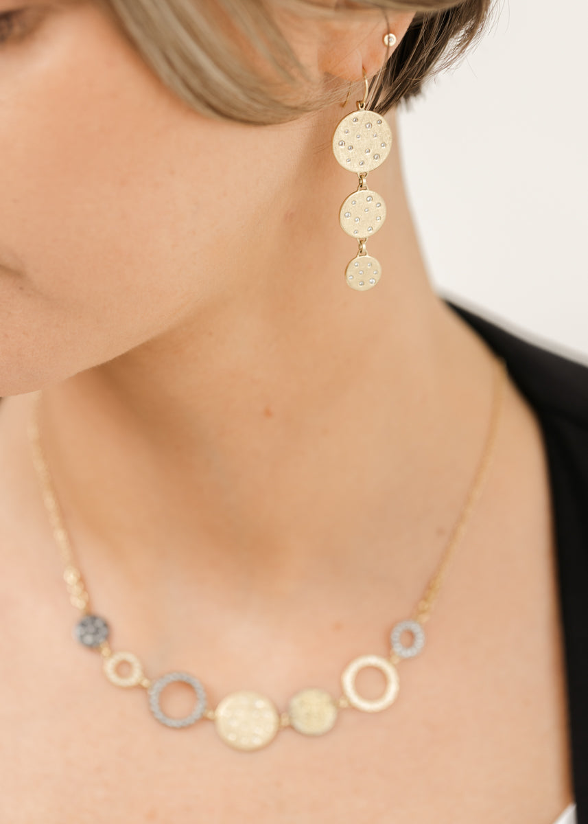 18k Triple Drop Scattered Diamond Earrings - 18ky Gold + VS Diamonds