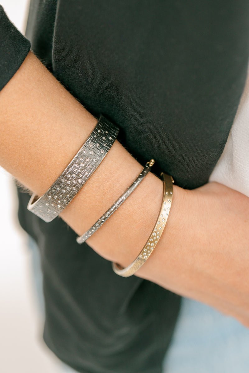 KMJ Essential Hinged Bangle - 22k Gold Dusted, 18ky Gold + Scattered Diamonds - KMJ Kate Maller Jewelry Jewelry - Bracelets
