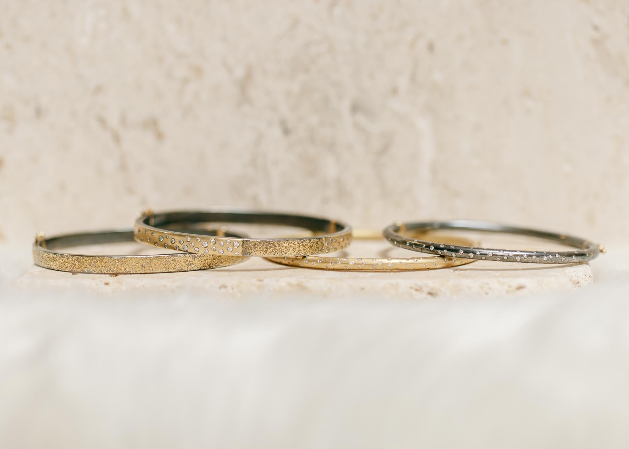 Oxidized Silver KMJ Timeless Hinged Bangle  - 18ky, Oxidized Silver + VS Diamonds