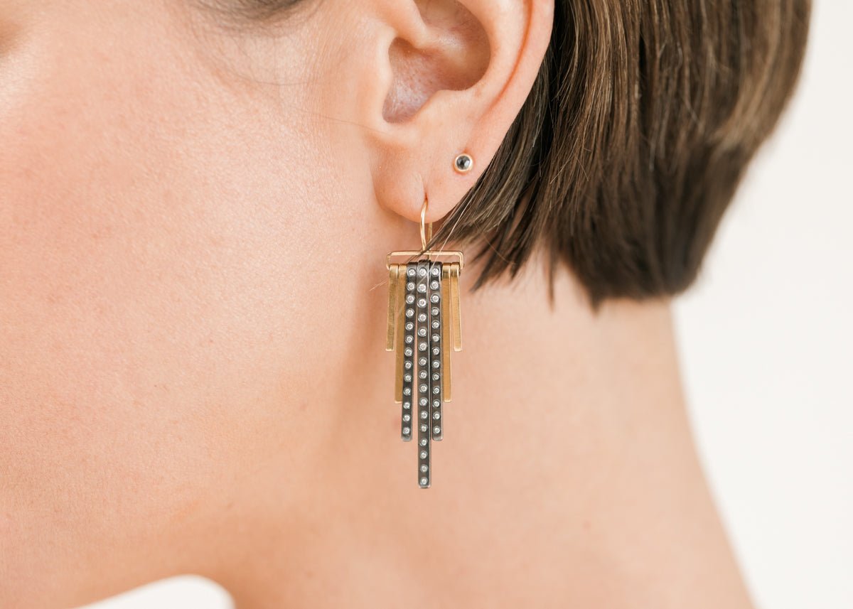 Decidedly Deco Diamond Earrings - 18k Gold, Oxidized Silver + VS Diamonds - KMJ Kate Maller Jewelry Jewelry - Earrings