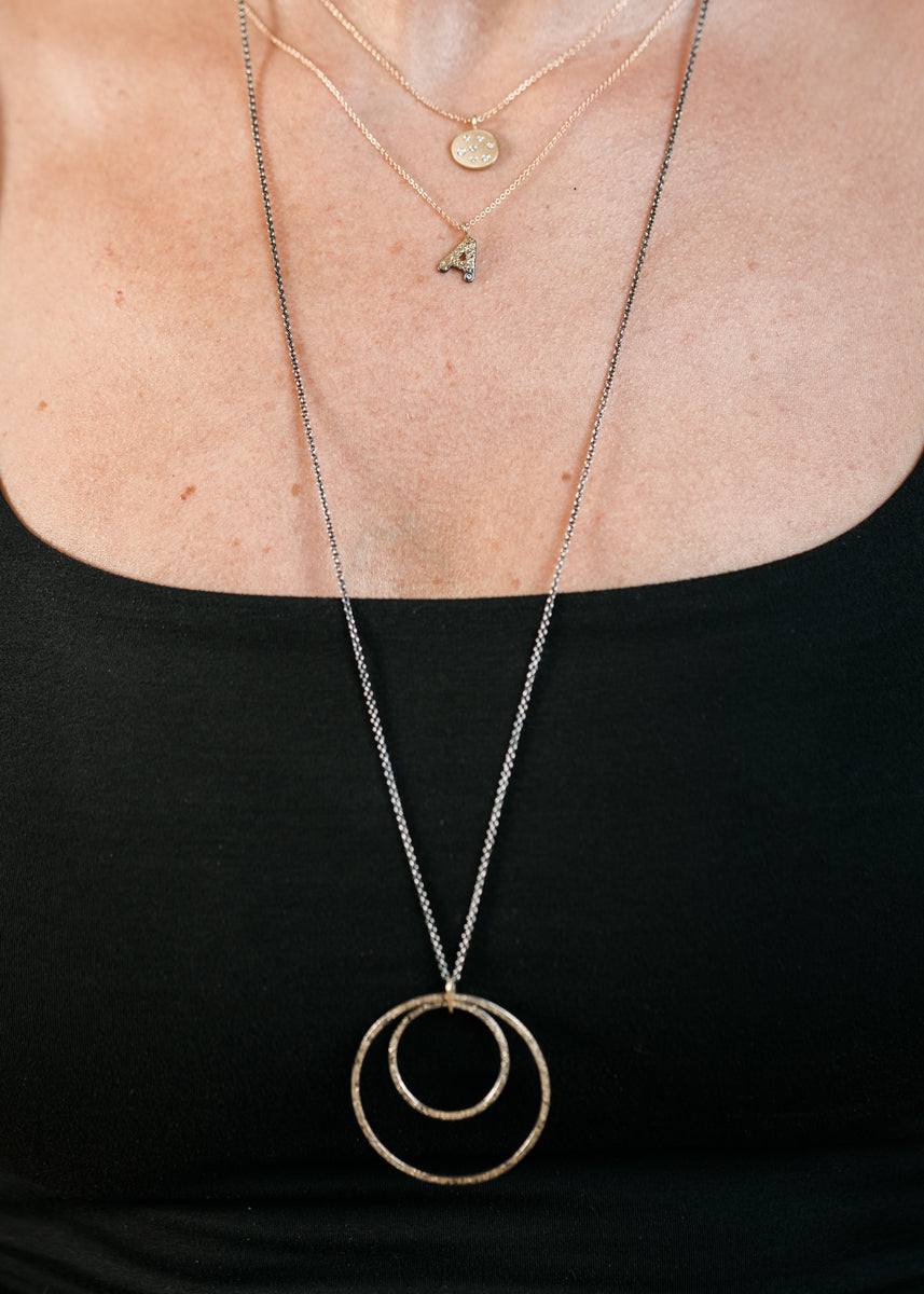 Alphabet Necklace 2.0 on 14ky Gold Chain - 22ky, 18ky, Oxidized Silver + VS Diamond